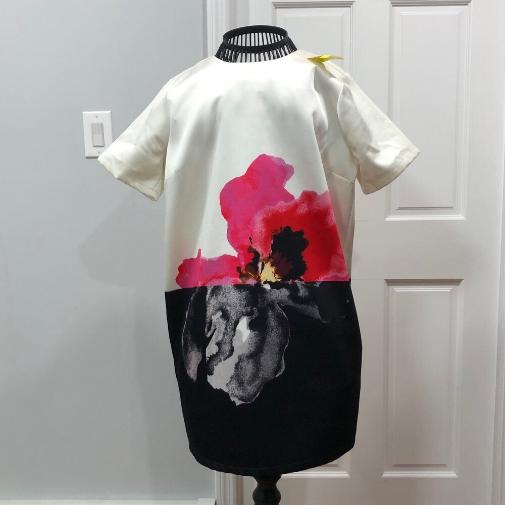 Black White Floral Satin Dress